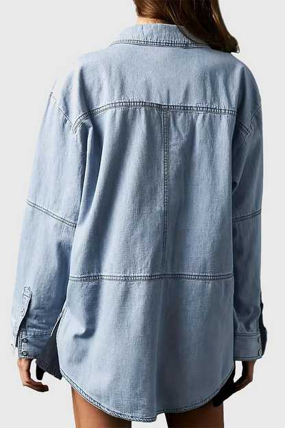 Chaqueta vaquera informal holgada de manga larga con cuello vuelto y bolsillos desgastados (4 colores)
