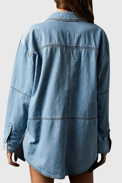 Chaqueta vaquera informal holgada de manga larga con cuello vuelto y bolsillos desgastados (4 colores)