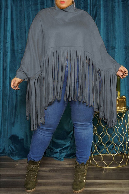 Casual Solid Color Fringed Trim Turtleneck Tops(6 Colors)