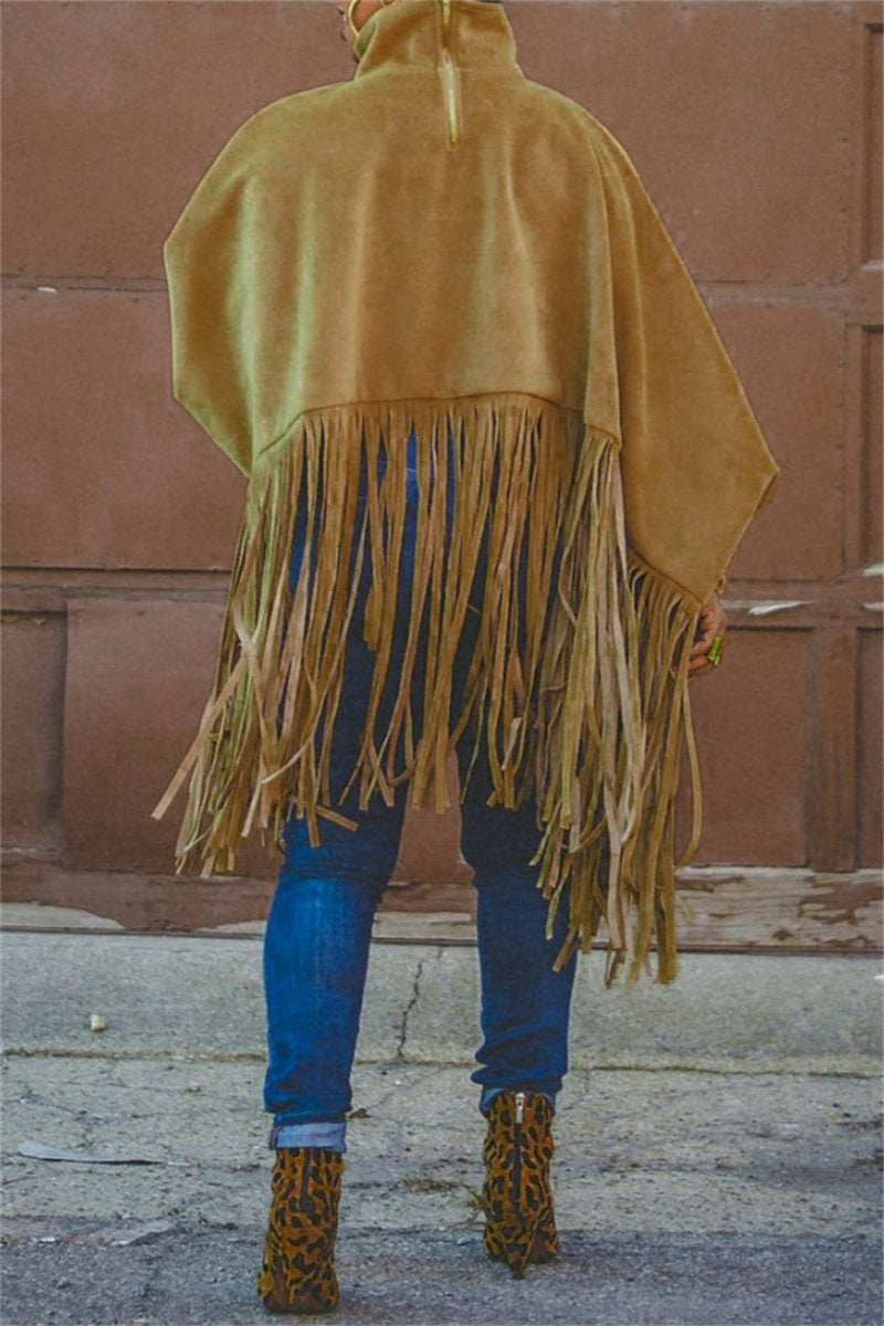 Casual Solid Color Fringed Trim Turtleneck Tops(6 Colors)