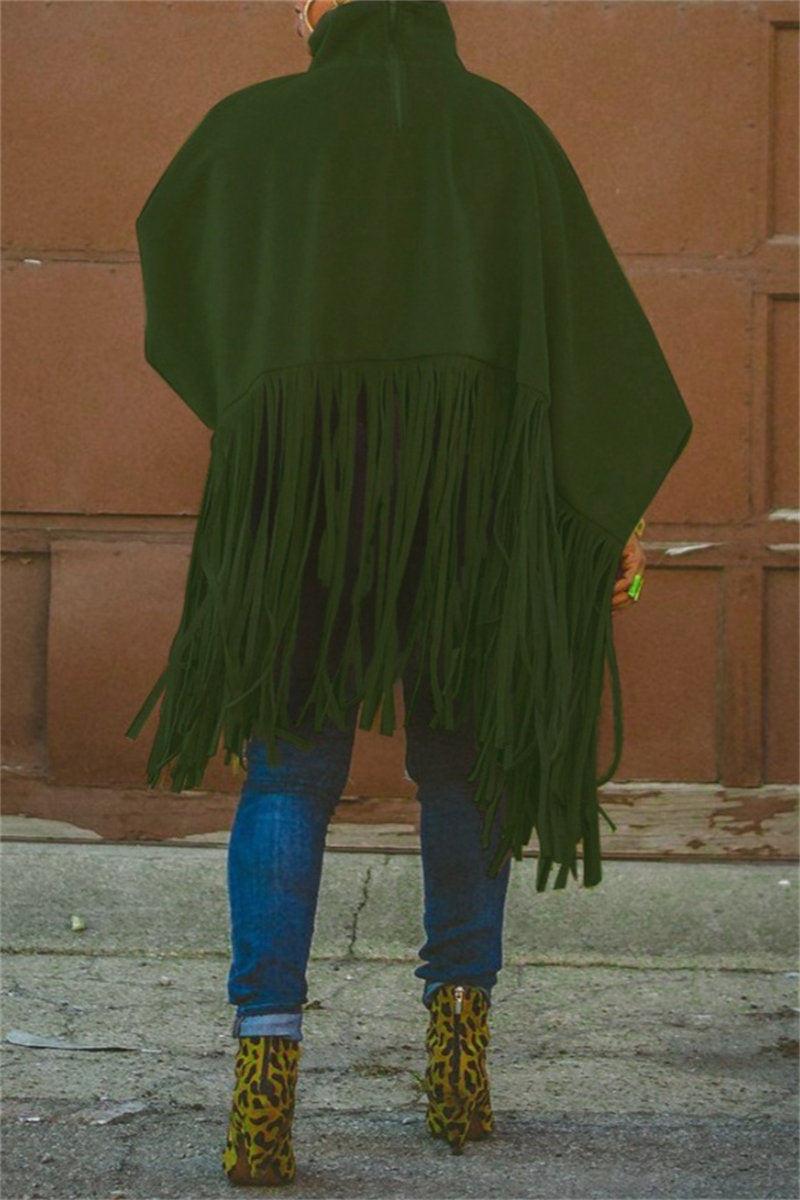 Casual Solid Color Fringed Trim Turtleneck Tops(6 Colors)