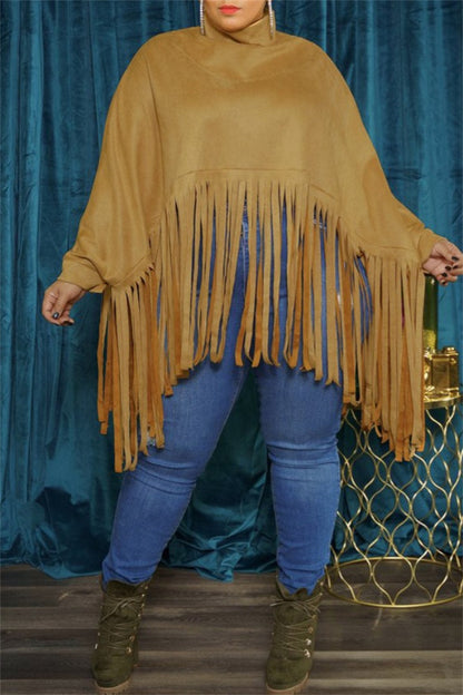 Casual Solid Color Fringed Trim Turtleneck Tops(6 Colors)