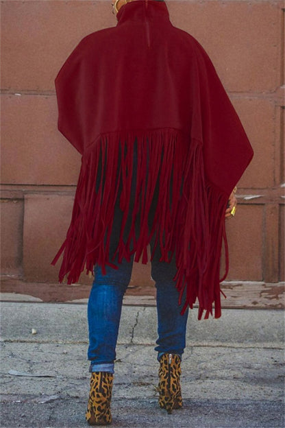 Casual Solid Color Fringed Trim Turtleneck Tops(6 Colors)