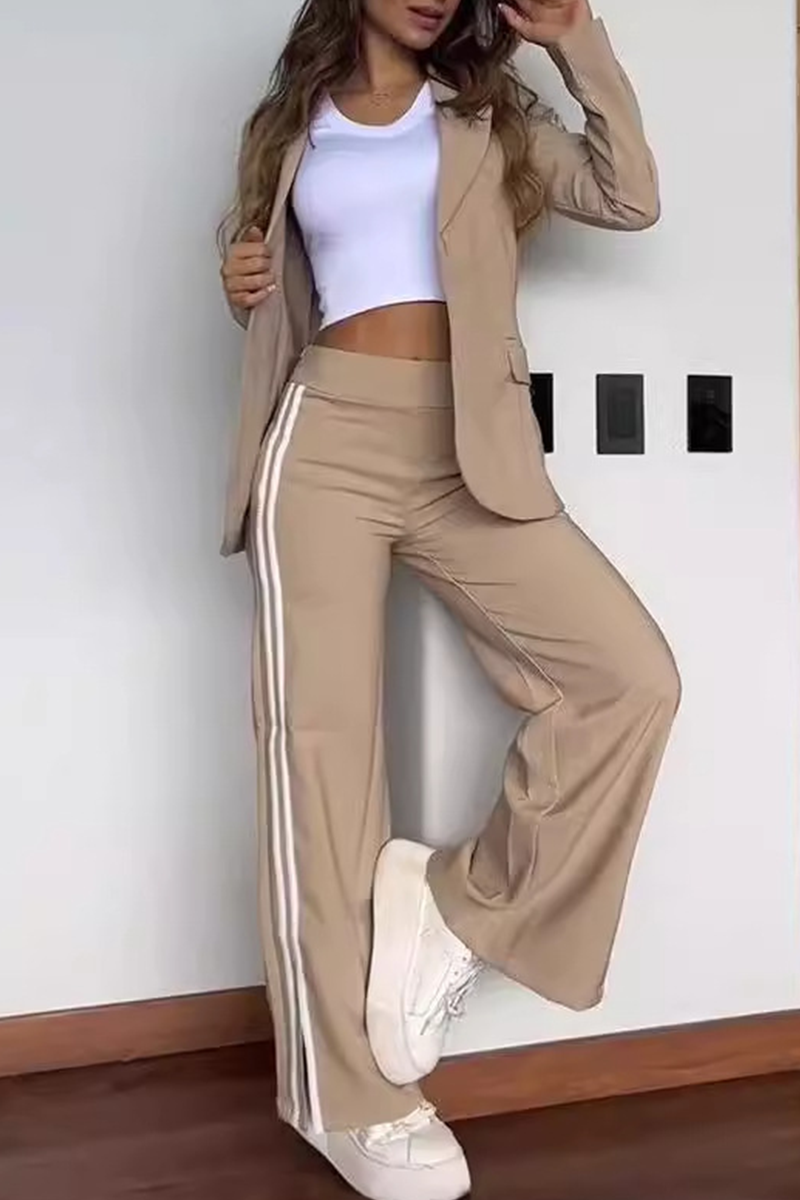 Conjunto informal de dos piezas con rayas y patchwork, cuello vuelto, manga larga (5 colores)