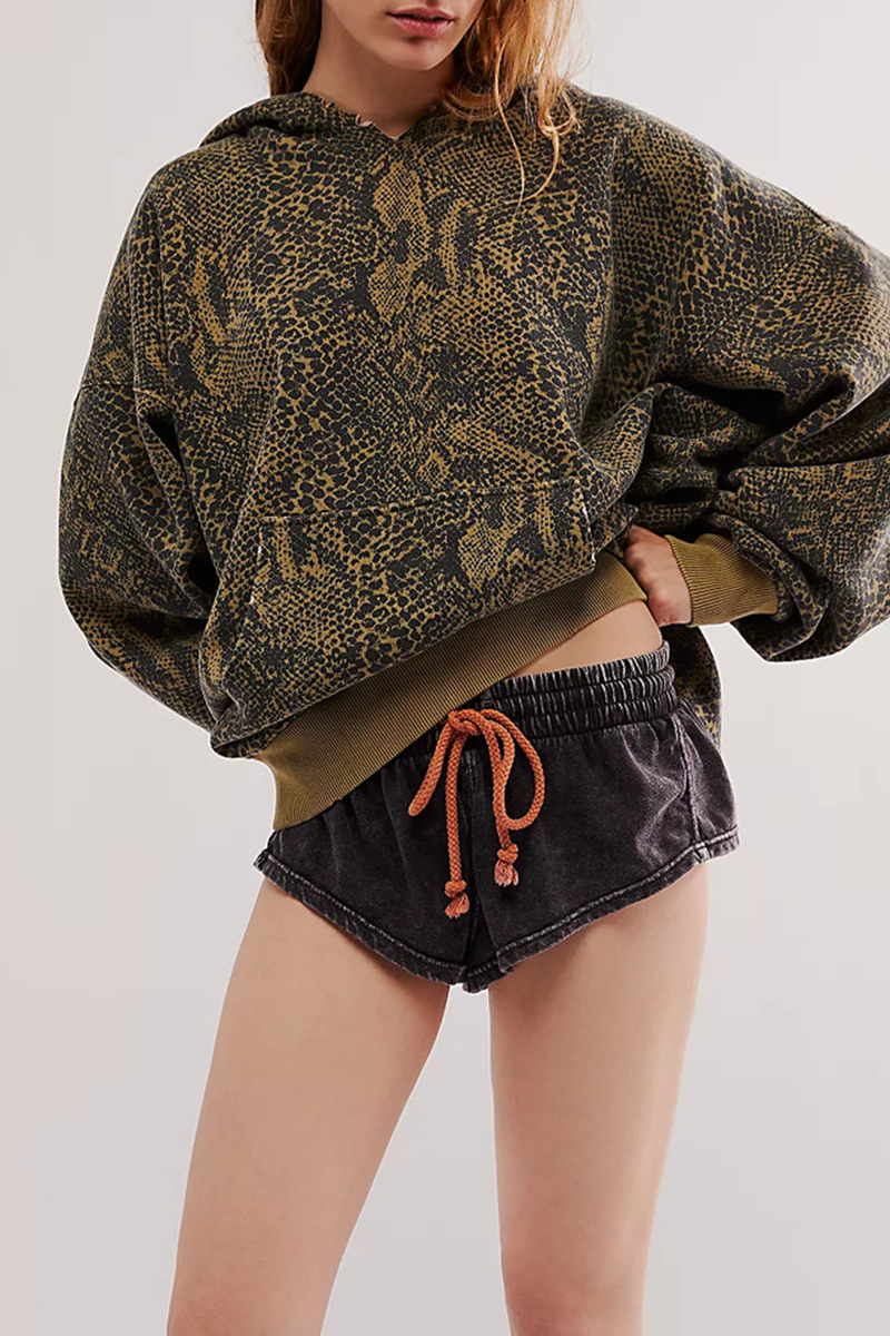 Sudadera informal con estampado de serpiente y flores de calle, con bolsillo de leopardo (5 colores)