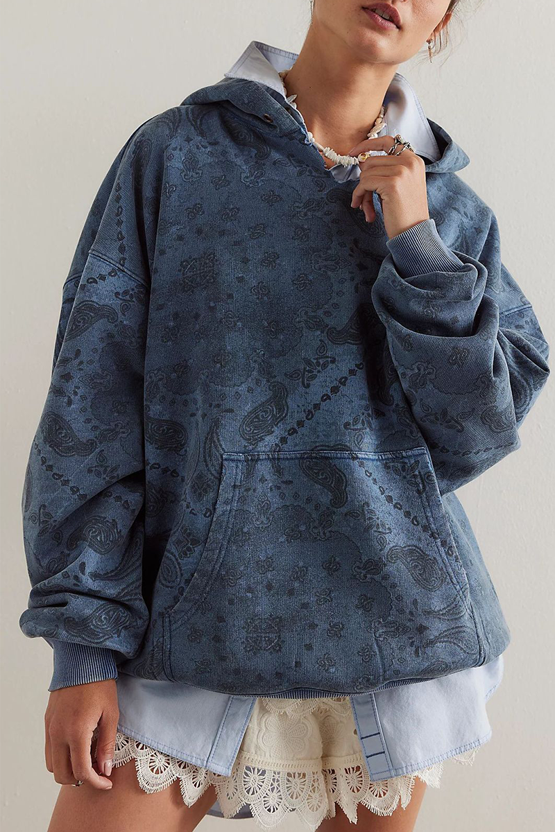 Sudadera informal con estampado de serpiente y flores de calle, con bolsillo de leopardo (5 colores)
