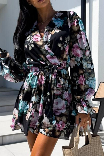 Mono informal de vacaciones con estampado de cebra, flores, encaje, cuello en V en contraste (3 colores)