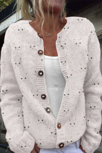 Prenda exterior informal de uso diario con estampado de flores que imitan a un suéter, botones en contraste y cuello redondo (8 colores)