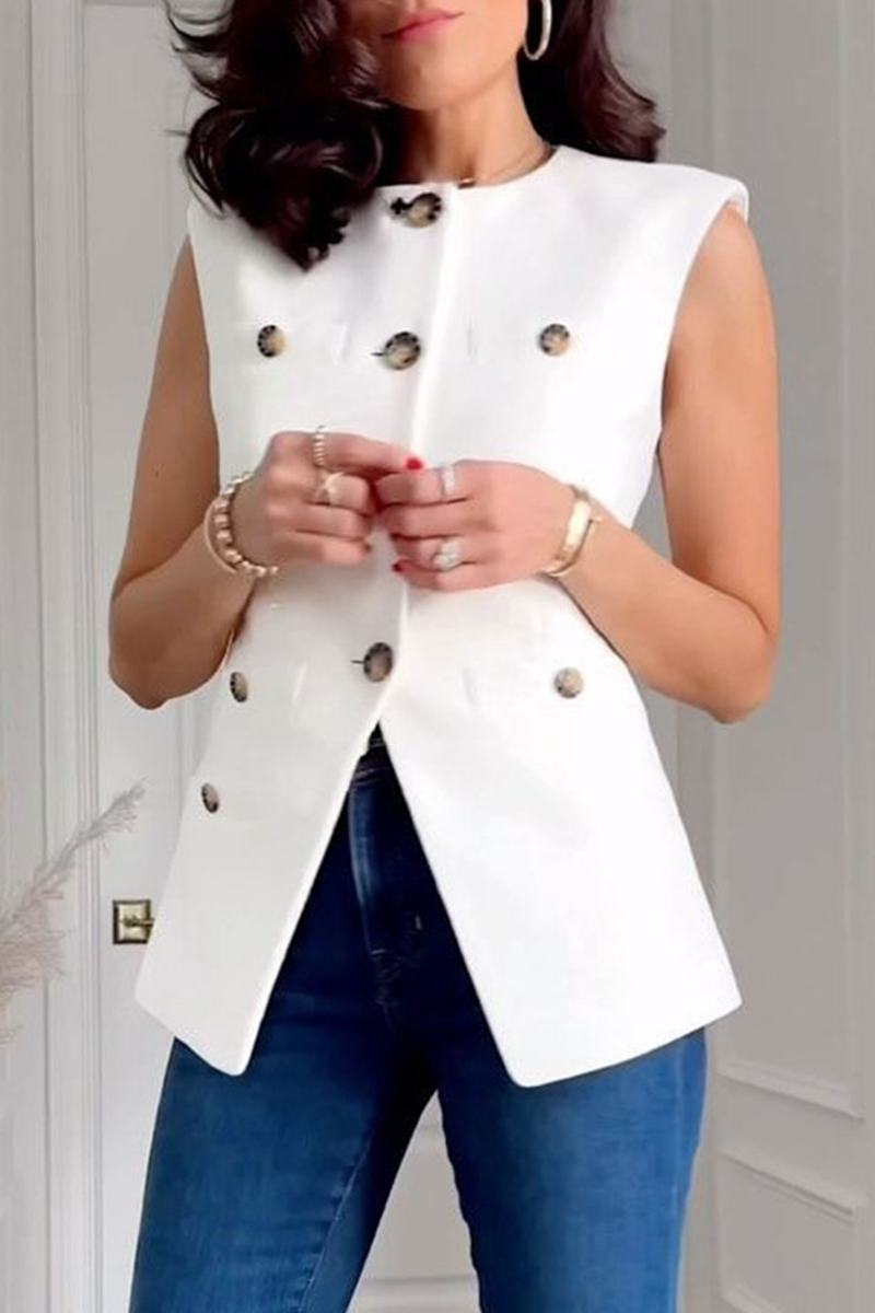 Chalecos casuales de cuello redondo con abertura y botones para uso diario