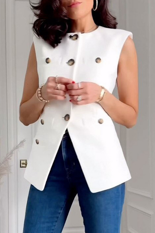 Chalecos casuales de cuello redondo con abertura y botones para uso diario