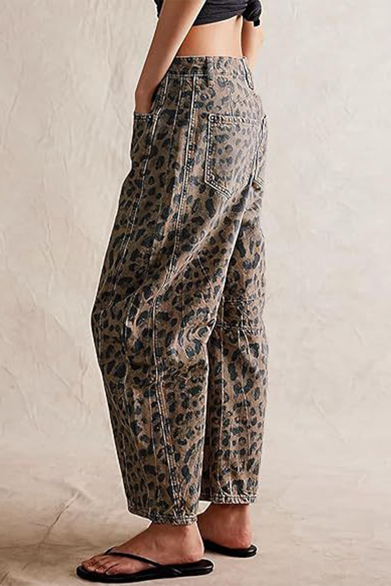 Vaqueros holgados de cintura media con bolsillo de leopardo para calle informal