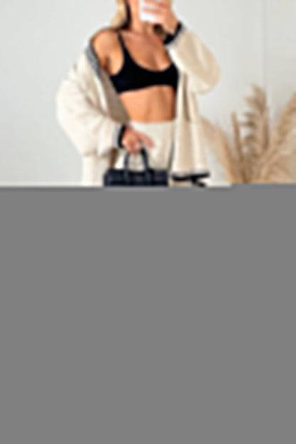 Casual Patchwork Buttons V Neck Long Sleeve Two Pieces(4 Colors)