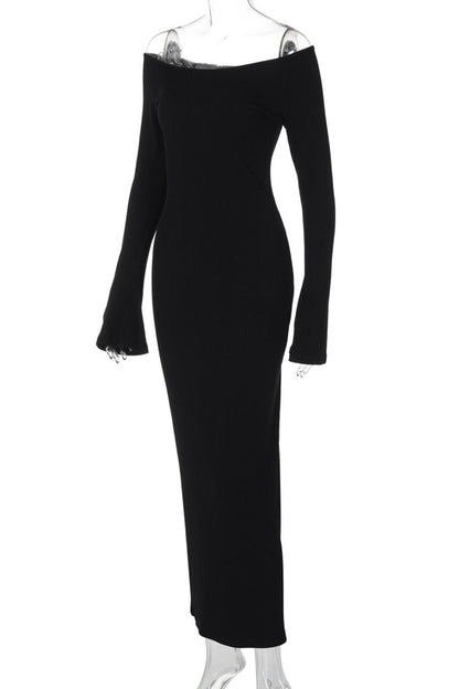 Elegantes vestidos largos con hombros descubiertos y espalda descubierta con patchwork