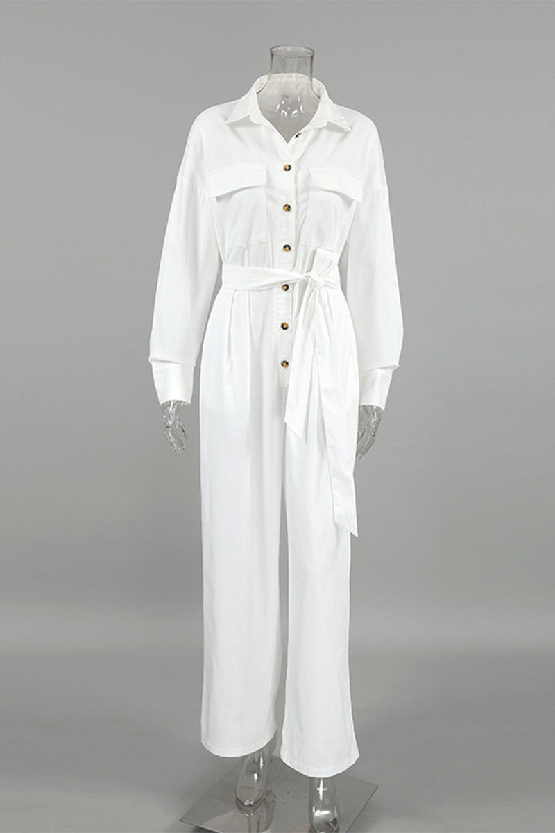 Monos holgados informales de calle con cordones y botones con cuello vuelto