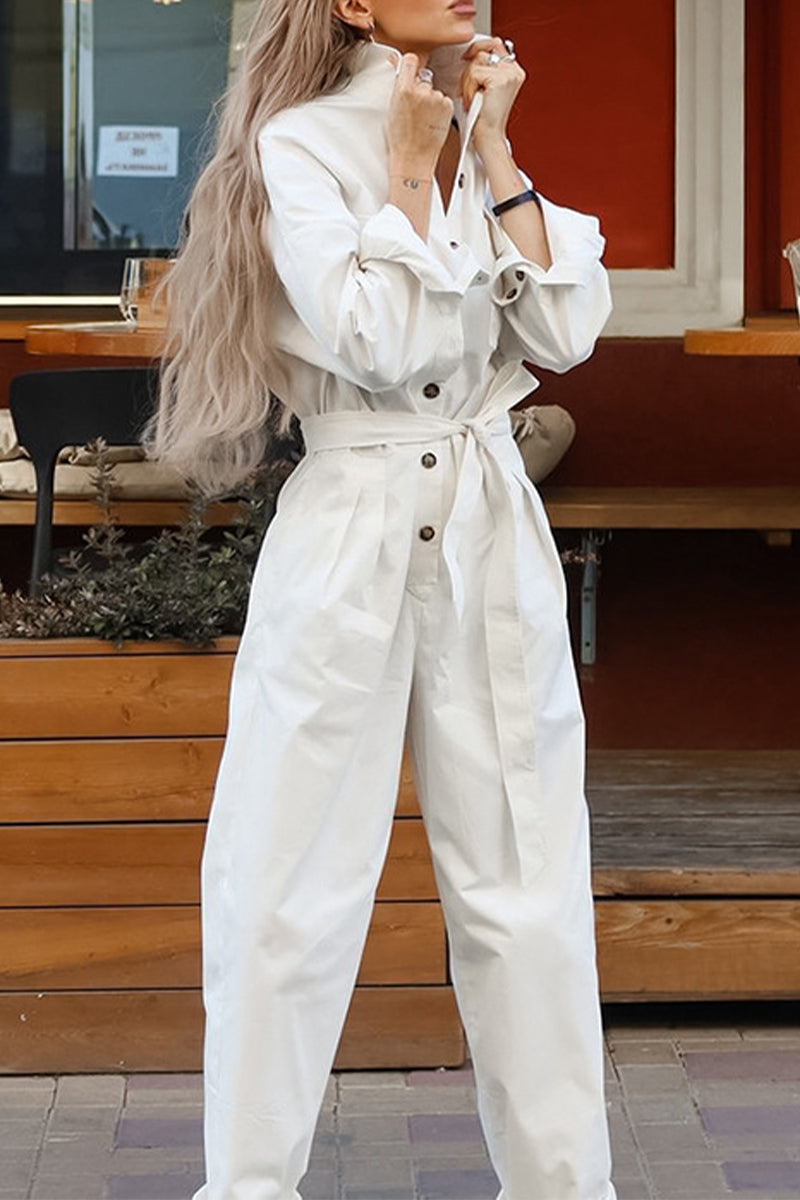 Monos holgados informales de calle con cordones y botones con cuello vuelto