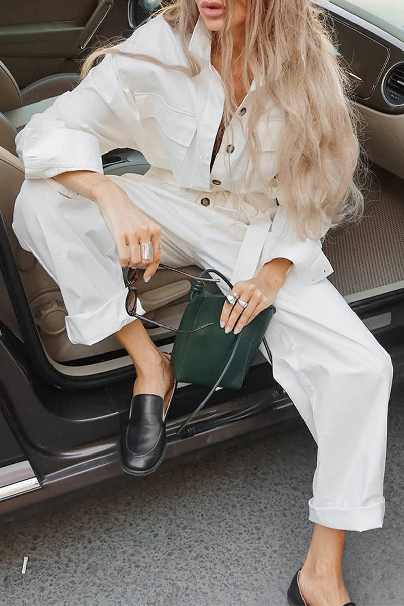 Monos holgados informales de calle con cordones y botones con cuello vuelto