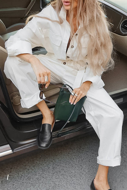 Monos holgados informales de calle con cordones y botones con cuello vuelto