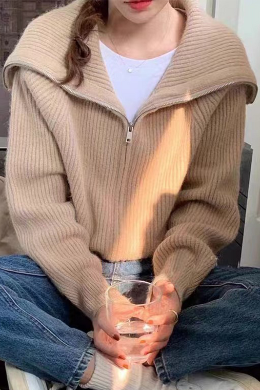 Cárdigan informal con cuello vuelto y cremallera (7 colores)