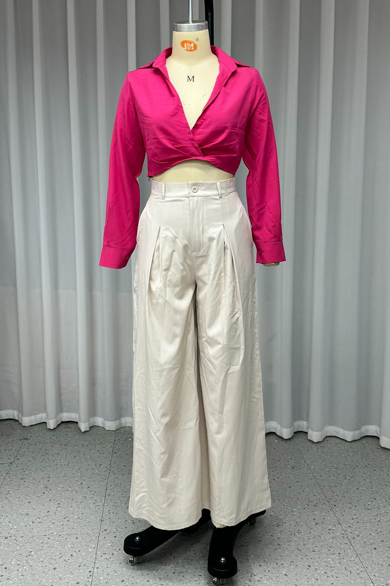 Conjunto de dos piezas de manga larga con cuello vuelto y bolsillos de estilo urbano sexy (sin cinturón)