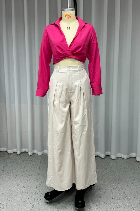 Conjunto de dos piezas de manga larga con cuello vuelto y bolsillos de estilo urbano sexy (sin cinturón)