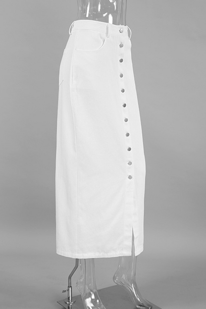 Casual Daily Pocket Buckle Regular High Waist Straight Solid Color Bottoms