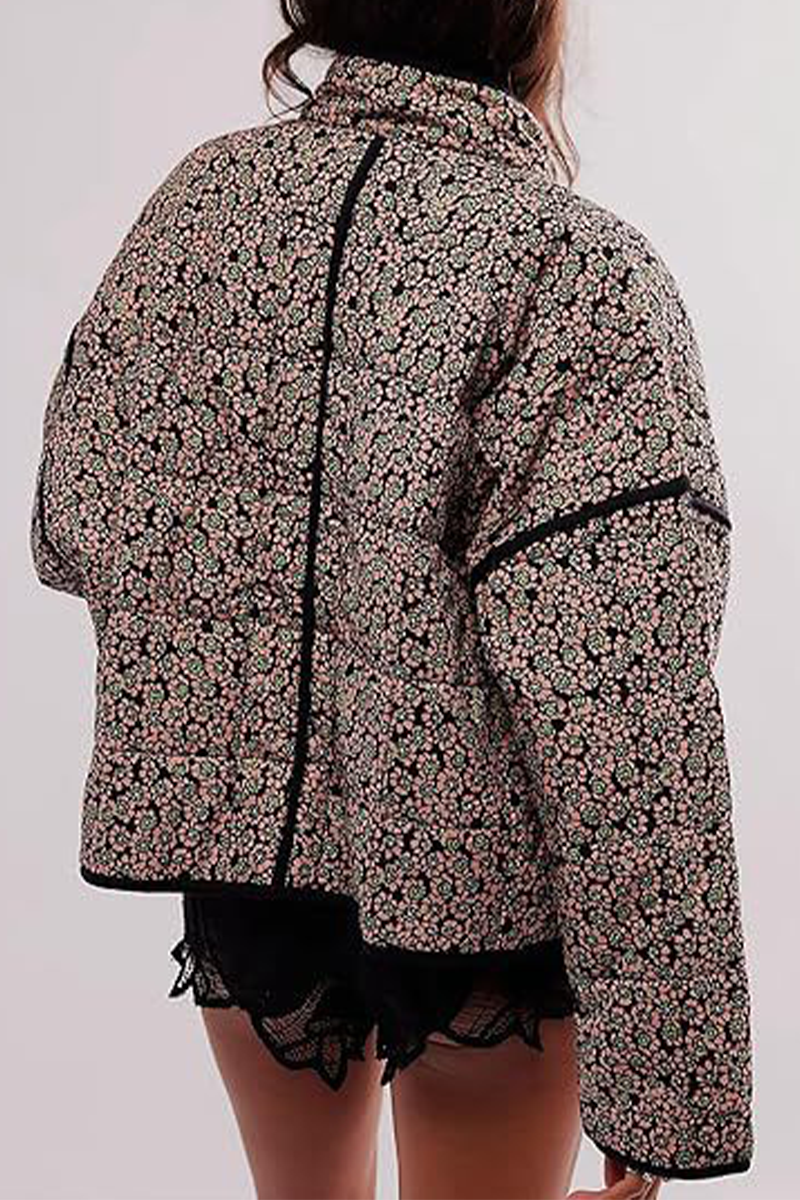 Prendas de abrigo informales con cuello mandarín, patchwork y bolsillos con flores en contraste (12 colores)