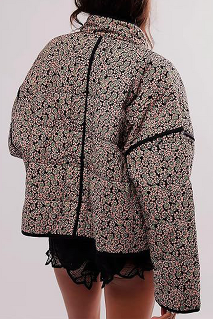 Prendas de abrigo informales con cuello mandarín, patchwork y bolsillos con flores en contraste (12 colores)