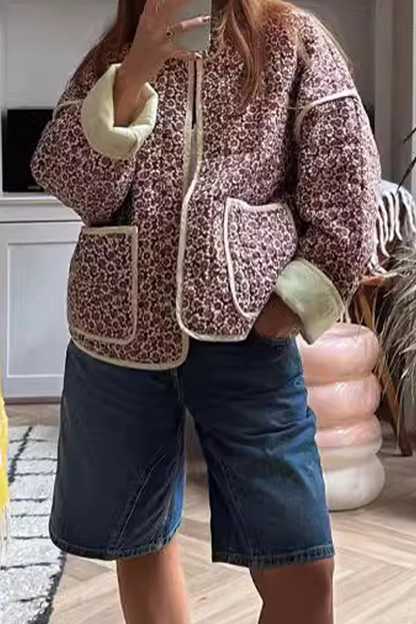 Prendas de abrigo informales con cuello mandarín, patchwork y bolsillos con flores en contraste (12 colores)
