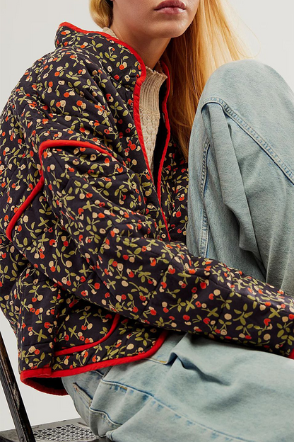 Prendas de abrigo informales con cuello mandarín, patchwork y bolsillos con flores en contraste (12 colores)