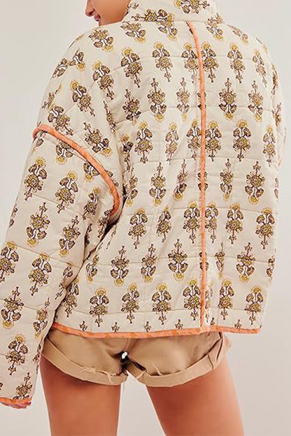 Prendas de abrigo informales con cuello mandarín, patchwork y bolsillos con flores en contraste (12 colores)