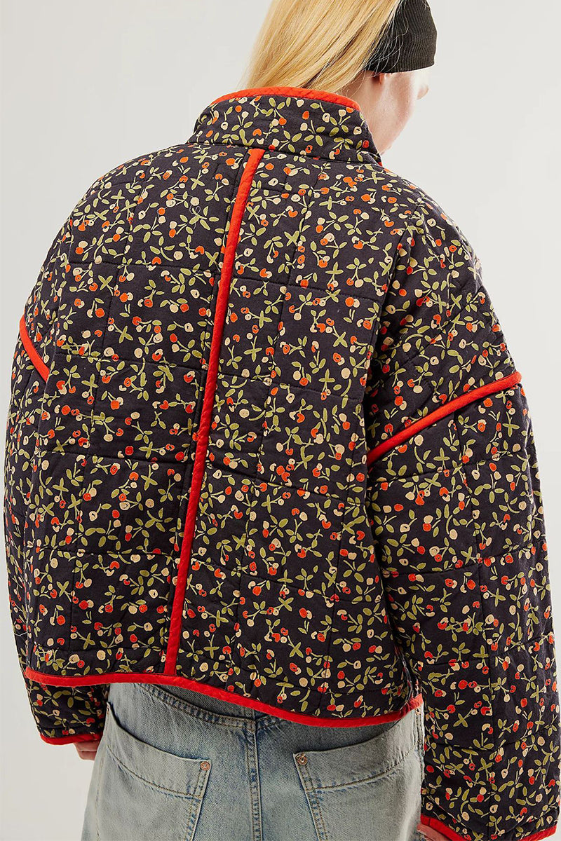 Prendas de abrigo informales con cuello mandarín, patchwork y bolsillos con flores en contraste (12 colores)