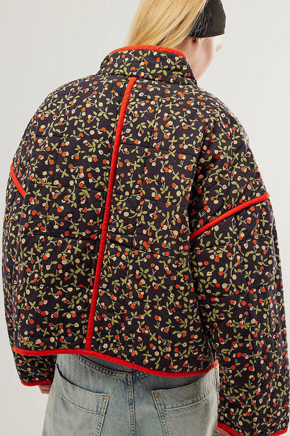 Prendas de abrigo informales con cuello mandarín, patchwork y bolsillos con flores en contraste (12 colores)
