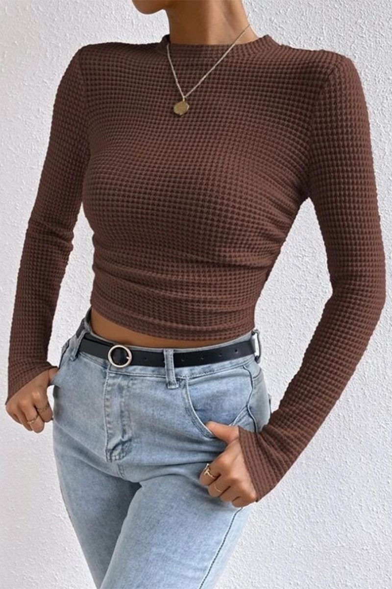 Blusa informal de cuello redondo fruncida a cuadros para uso diario (3 colores)