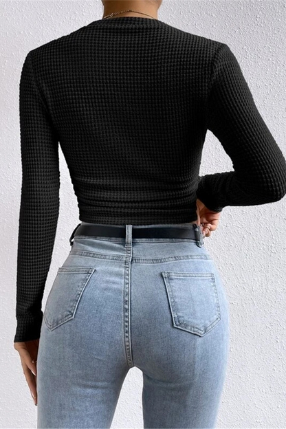 Blusa informal de cuello redondo fruncida a cuadros para uso diario (3 colores)