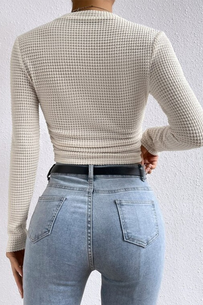 Blusa informal de cuello redondo fruncida a cuadros para uso diario (3 colores)