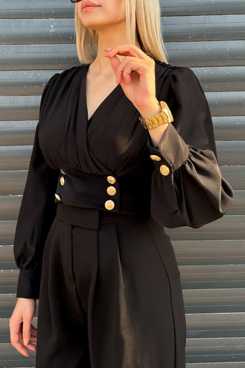 Daily Elegant Buttons V Neck Blouses(3 Colors)