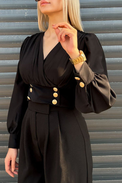 Daily Elegant Buttons V Neck Blouses(3 Colors)