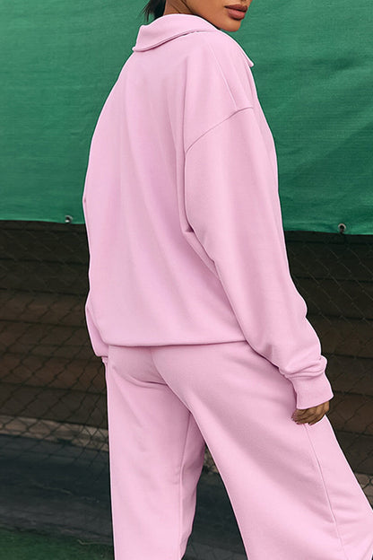 Conjunto informal de dos piezas con cuello vuelto, manga larga, bolsillos, botones y color liso para calle