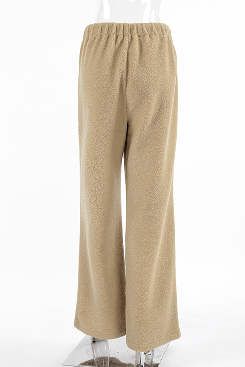 Casual Street Pocket Lace Up Fluffy Loose High Waist Wide Leg Bottoms