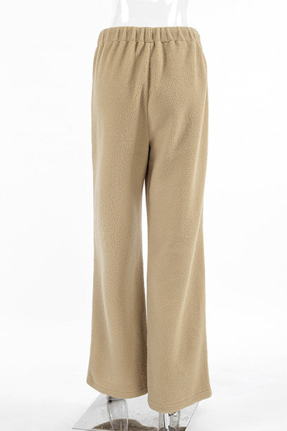 Casual Street Pocket Lace Up Fluffy Loose High Waist Wide Leg Bottoms