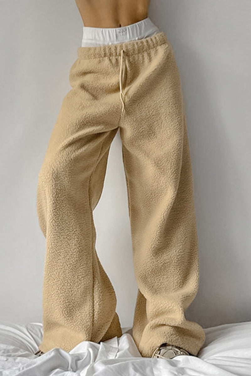 Casual Street Pocket Lace Up Fluffy Loose High Waist Wide Leg Bottoms