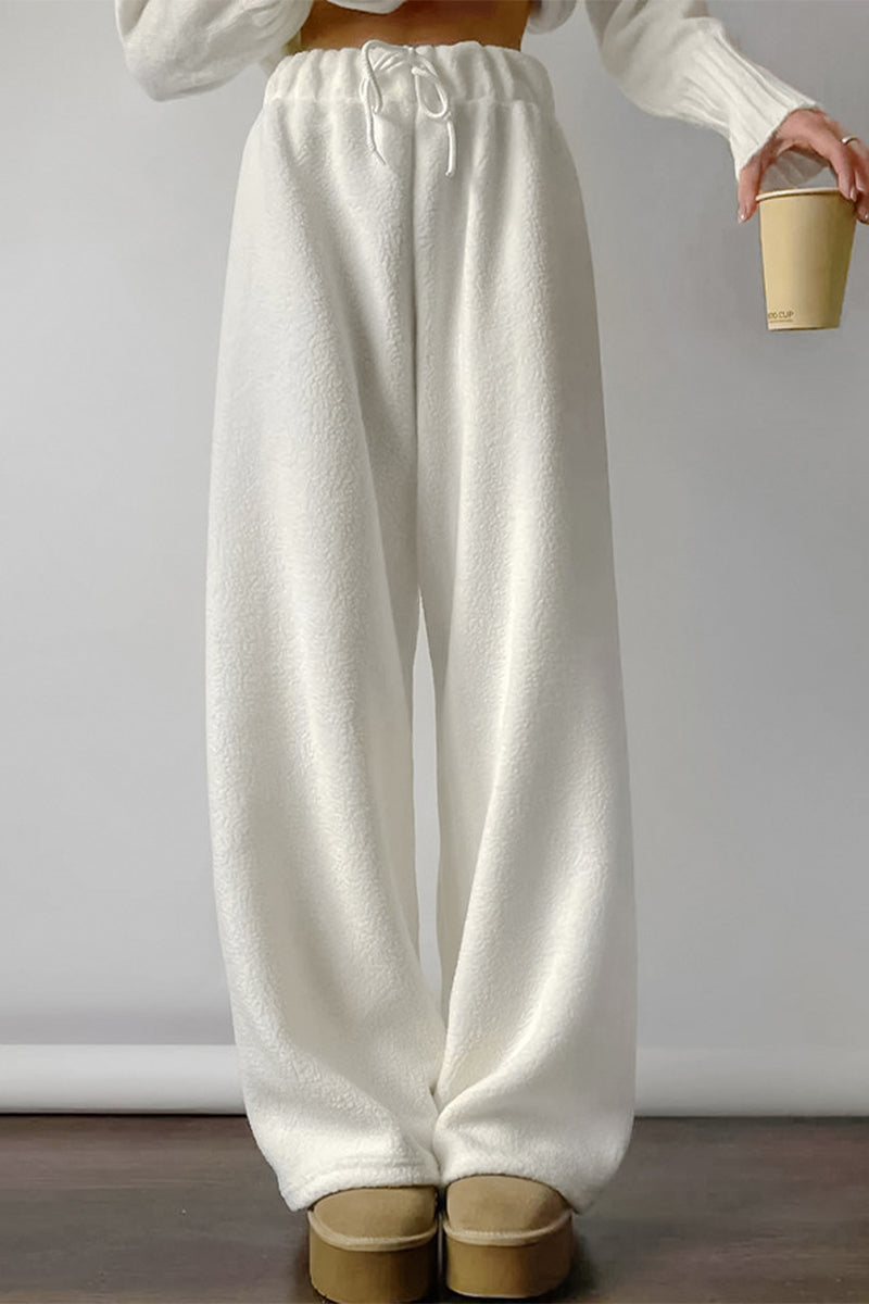 Casual Street Pocket Lace Up Fluffy Loose High Waist Wide Leg Bottoms