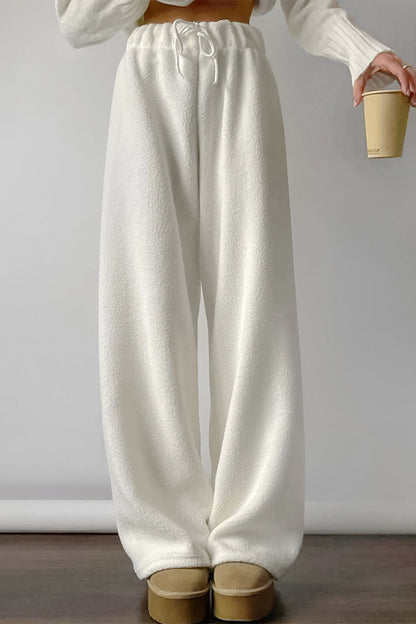 Casual Street Solid Color Pocket Lace Up Fluffy Loose High Waist Wide Leg Solid Color Bottoms