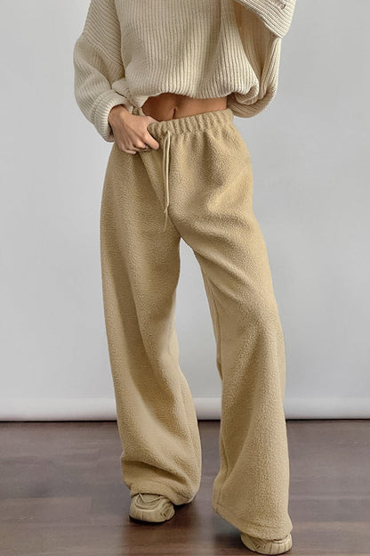 Casual Street Pocket Lace Up Fluffy Loose High Waist Wide Leg Bottoms