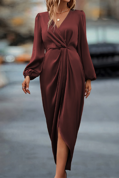 Vestidos casuales elegantes con escote en V fruncido y falda de un solo paso (3 colores)