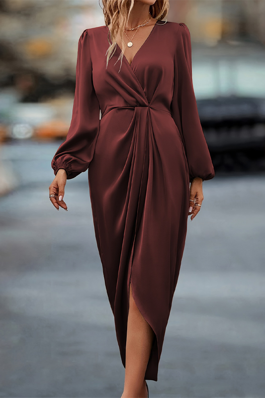 Vestidos casuales elegantes con escote en V fruncido y falda de un solo paso (3 colores)