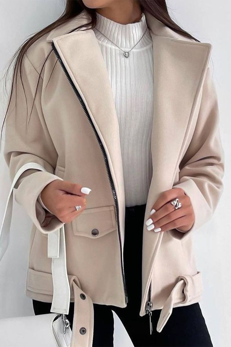 Casual Street Pocket Strap Design Turndown Collar Outerwear(3 Colors)