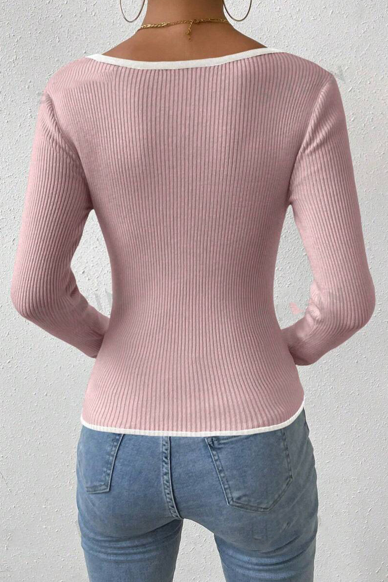 Tops casuales de cuello en V con contraste de colores sólidos para uso diario (5 colores)
