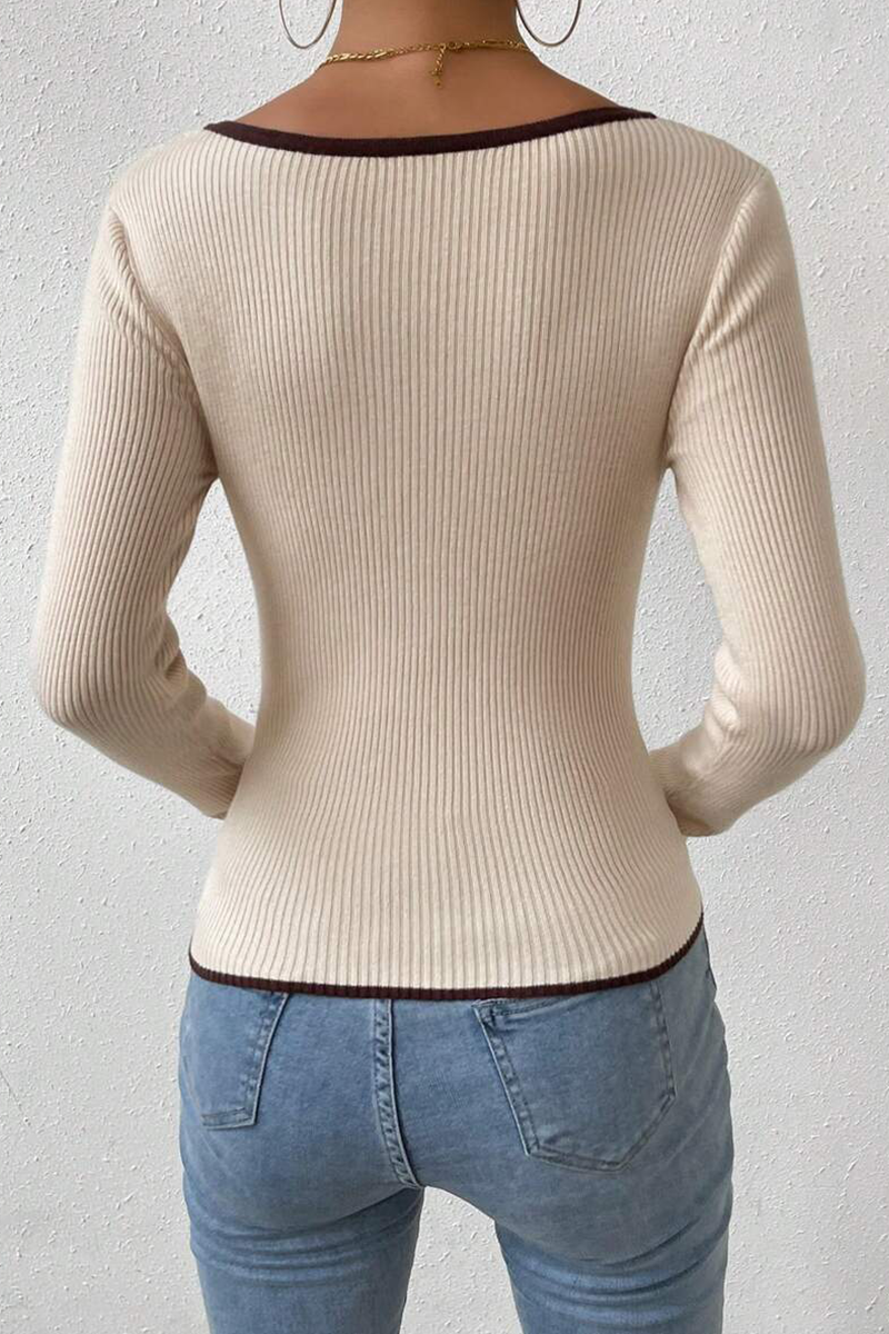 Tops casuales de cuello en V con contraste de colores sólidos para uso diario (5 colores)