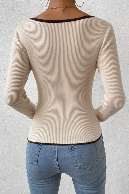 Tops casuales de cuello en V con contraste de colores sólidos para uso diario (5 colores)